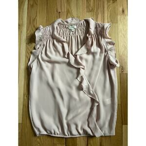 Max Studio Pink Ruffle Wrap Top Blouse Elastic Hem Shirred Lightweight (size M)